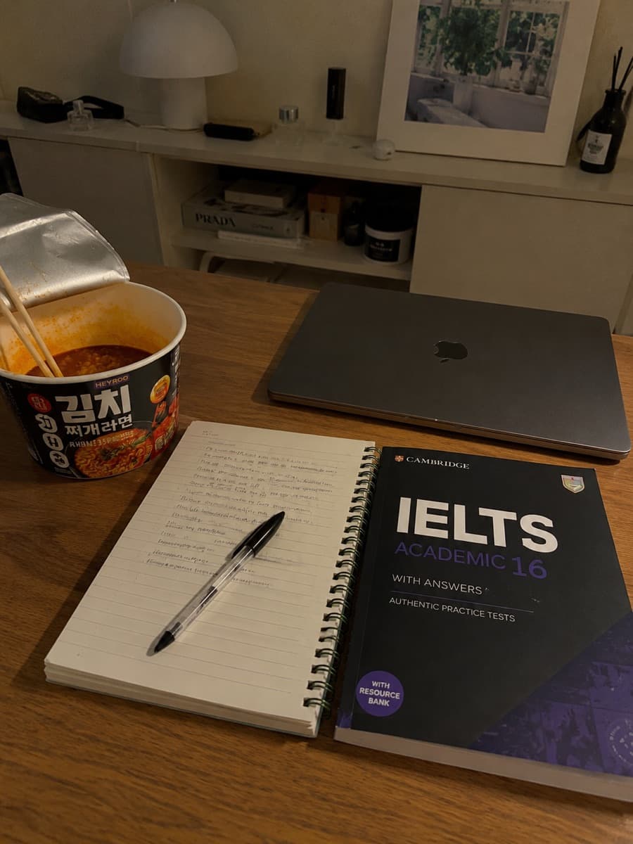 Study desk with IELTS materials